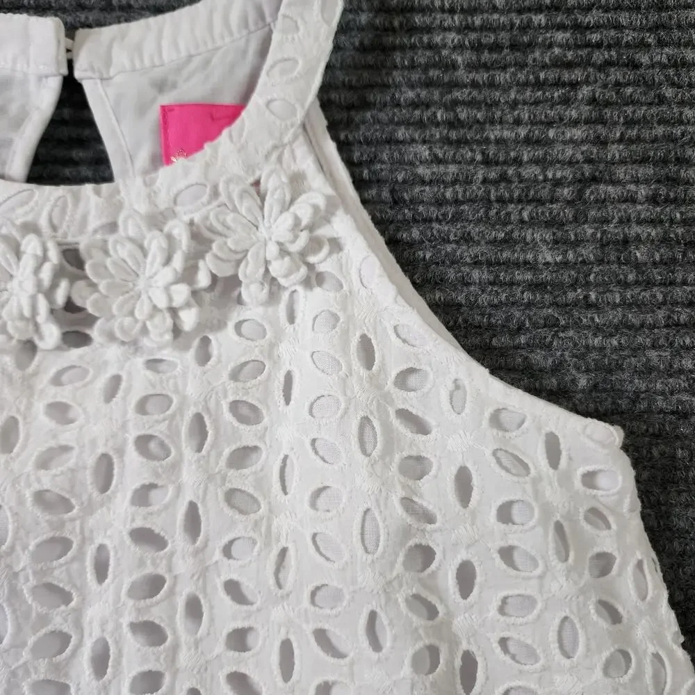 Lilly Pulitzer Girl's Size 7 Mini Pearl Shift White Flower Eyelet Pattern Dress